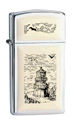 Zippo Slim Scrimshaw Lighthouse Polished Chrome #1671 Lighter