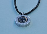 Side View of Greek Stainless Steel Working Compass Pendant with Leather Strap Necklace