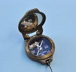 Stanley London Antique Brass Finish Luminescent Pocket Compass with Lanyard