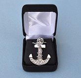 Nautical Anchor Pendant with Rhinestones and Optional Sterling Silver Box Chain in Hinged Gift Box