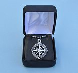 Silver Plated Tibetan Compass Rose Pendant and Optional Beaded Chain in Hinged Gift Box