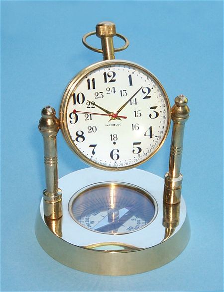 Brass Spherical Desk Clock with Magnetic Compass