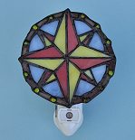 Compass Rose Stained Glass Night Light with Automatic Photocell
