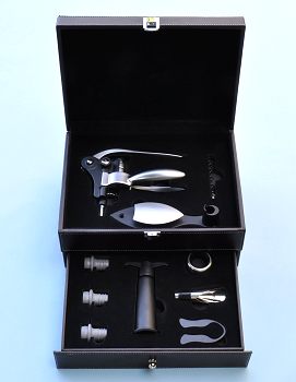 Deluxe Wine Connoisseur Corkscrew Set with Leatherette Display Case