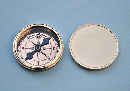 Stanley London Polished Brass Desk Compass with Removable Lid