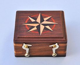 Small Hardwood Case with Hand Inlaid Compass Rose